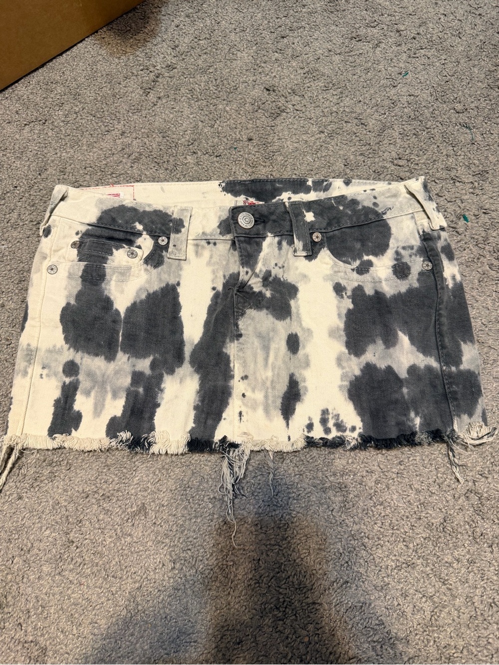 True Religion Black and White Tie-Dye Denim Mini Skirt